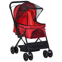 Carrinho para animais de estimação dobrável carro para cães e gatos com capô ajustável cesta de armazenamento cinto de segurança tecido oxford 600d aço 76,5x52x95cm vermelho