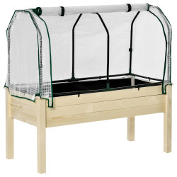Horta vertical elevada de madeira 121x55x117cm com cobertura de proteção mesa de jardinagem para cultivo de flores vegetais e, jardim terraço madeira natural