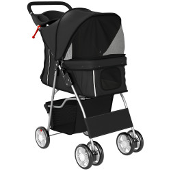 Carrinho dobrável para cães pequenos com cesta de armazenamento suportes para copos rodas e almofada lavável 77x44x102 cm preto