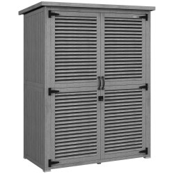 Armário de jardim 0,83 m² 127x65x168 cm com 2 portas de persiana 2 estantes e telhado impermeável, cinzento