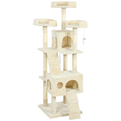 Arranhador para gatos arranhador de gatos 153 cm com 2 cavernas 3 camas 2 rampas postes de sisal e 2 ratos pendentes bege