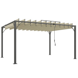 Pérgola 390x2 para jardim com desenho de lâminas superiores giratórias até 135° proteção UV 50+ para pátio terraço creme