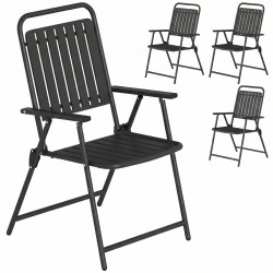Conjunto de 4 cadeiras dobráveis para jardim com apoios de braços encosto e assento estrutura metálica 55x63x93 cm preto
