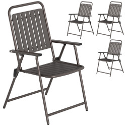 Conjunto de 4 cadeiras dobráveis para jardim com apoios de braços encosto e assento estrutura metálica 55x63x93 cm castanho
