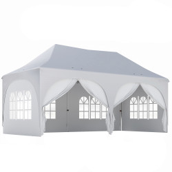 Tenda dobrável 6x3 m pop-up com 4 painéis removíveis altura ajustável e bolsa de transporte branco