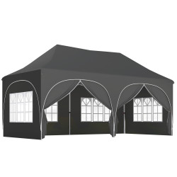 Tenda dobrável 6x3 m pop-up com 4 laterais removíveis altura ajustável e bolsa de transporte cinzento escuro