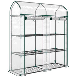 Estufa pequena de 3 níveis 2 portas enroláveis estrutura de aço cobertura de plástico 143x46x165 cm transparente