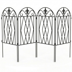 Conjunto de 4 cercas de jardim metálicas 125x56 cm com design arqueado resistentes e fáceis de instalar para pátio relvado preto