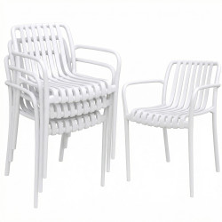Conjunto de 4 cadeiras de jardim exterior empilháveis de PP com encosto curvado assento com ripas 55x58,5x81,5 cm branco