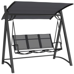 Baloiço de jardim de 3 lugares com teto ajustável upf50+ assento transpirável e estrutura em metal 188x130x183 cm cinza