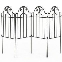 Conjunto de 4 cercas de jardim metálicas 125x57 cm com design arqueado resistente e fácil de instalar para pátio relva preto