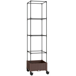 Floreira com treliça e rodas com drenagem para cultivo de vegetais flores e ervas aromáticas 40x40x165 cm castanho