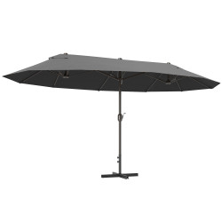 Chapéu de sol duplo 4,55x2,65x2,38 m chapéu de sol de jardim com manivela manual com proteção solar UV cinza