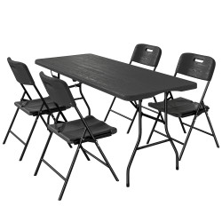 Conjunto de campismo dobrável de 5 peças mesa dobrável de campismo com cadeiras tampo impermeável HDPE e estrutura metálica