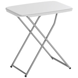 Mesa dobrável de campismo 75x50x73,5 cm com altura ajustável em 5 níveis com bancada em HDPE e estrutura metálica branco