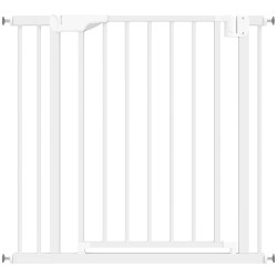 Barreira de segurança para crianças e cães largura 76-89 cm bloqueio duplo fecho automático abertura em dois sentidos e extensão de 7 cm branco