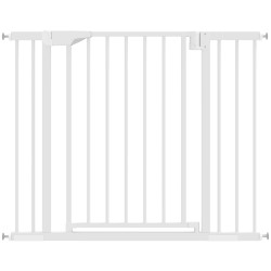 Barreira de segurança para crianças e cães largura 76-103 cm bloqueio duplo fecho automático abertura em dois sentidos e extensões de 7/14 cm branco
