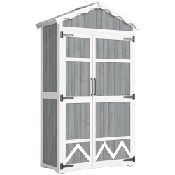 Armário de jardim de madeira 105x55x179 cm abrigo de exterior com portas 4 prateleiras extraíveis teto metal galvanizado cinza