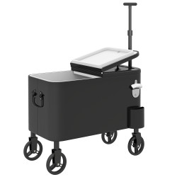 Carrinho frigorífico de 56l com rodas pega ajustável abre-garrafas recolhedor de tampas dreno 75x35x120 cm preto