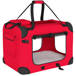 Transportadora dobrável para cães 60x41,5x41 cm com janelas de rede, almofada macia e 2 alças para mini cães e gatos vermelho