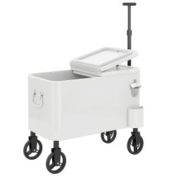 Carro frigorífico de 56l com rodas pega ajustável abre-garrafas recolhe-tampas dreno 75x35x120 cm branco
