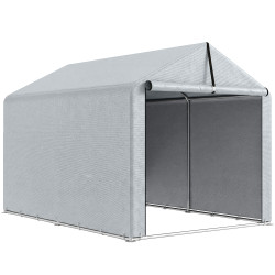 Tenda de jardim exterior para ferramentas e bicicletas com estrutura de aço galvanizado e porta enrolável, cinzento