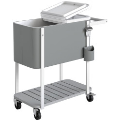 Carro térmico de 56l com rodas prateleira abre-garrafas coletor de tampas dreno e pega para jardim festas 84x38x83 cm cinzento