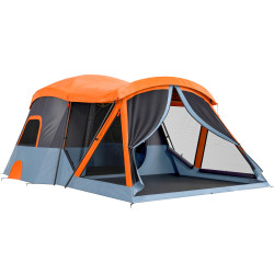 Tenda de campismo familiar tipo túnel para 4 pessoas com 2 quartos, portas e claraboias impermeável 530x380x220 cm multicor