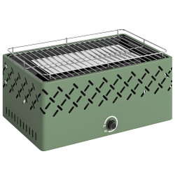 Barbecue a carvão 45,5x29x21 cm com ventilador integrado, temperatura ajustável e bandeja de carvão, verde-claro