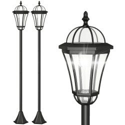 2 Candeeiros solares de jardim com 2 luzes LED branca impermeável IP44 ligação automática conjunto de 2 candeeiros de exterior para caminho terraço pátio 18,5x18,5x129 cm preto