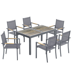 Conjunto de mesa e cadeiras de jardim de 7 peças móveis de jardim para exterior com mesa de plástico pspc 6 cadeiras empilháveis cinza escuro