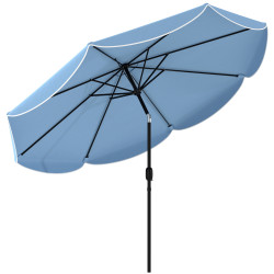 Chapéu de sol para jardim ø2,7 m com inclinação ajustável manivela e volante azul celeste