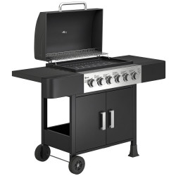 Barbecue a gás barbeceu com 6 queimadores 15 kw termómetro 2 prateleiras laterais earmário 135x51x101 cm preto