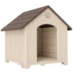 Casota para cães de exterior casa para cães grandes de plástico com 2 janelas base elevada estacas bege