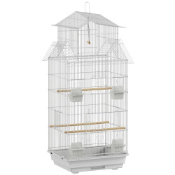 Gaiola para pássaros de aço com comedouros poleiros balanço e bandeja removível 50,5x41x104 cm branco