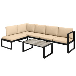 Conjunto de jardim exterior de 4 peças com 2 sofás de 2 lugares 1 cadeira sem braços e mesa de centro com almofadas caqui