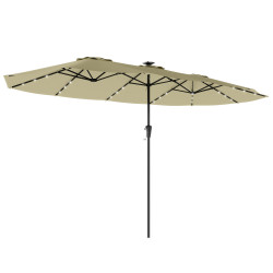 Chapéu de sol duplo com 36 luzes LED solares 4x2 m manivela upf50+ chapéu de sol para jardim bege