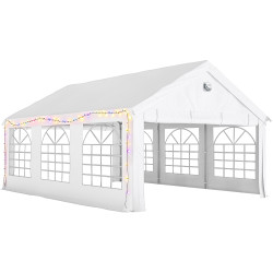 Tenda para festas 4x6 m com luzes LED, paredes removíveis, 2 portas e janelas, upf30+, branco