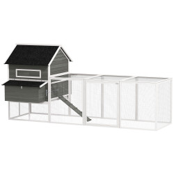 Galinheiro de madeira grande para exterior com 2 ninhos cercado telhado de asfalto bandeja removível e rampa 347x160x150 cm cinzento escuro