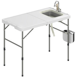 Mesa dobrável de limpeza de peixe com altura ajustável pia torneira mangueira cesto dobrável ranhuras e bolsa
