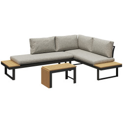 Conjunto de móveis de jardim com sofás de 2 lugares, mesa de centro e almofadas espessas para exterior, cinza claro