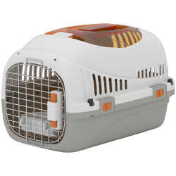 Transportadora para gatos e cães pequenos de plástico suporta até 4 kg com claraboia taça porta de aço cinzento claro