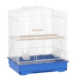 Gaiola para pássaros gaiola de aço com 2 recipientes 2 poleiros baloiço e bandeja removível pega 46,5x36x59 cm azul