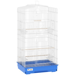 Gaiola para pássaros gaiola metálica com 4 tigelas de comida 3 poleiros baloiço e bandeja removível pega 46,5x35,5x92 cm azul