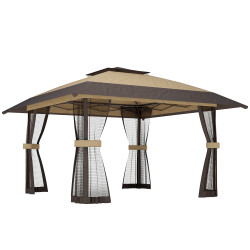 Tenda dobrável 4x4 m pop-up com telhado duplo, 4 laterais em rede, altura regulável, bolsa de transporte, upf30+, caqui