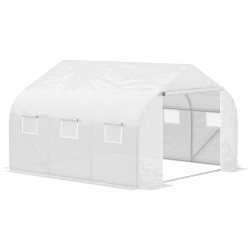 Estufa tipo túnel 350x300x200 cm com porta enrolável 6 janelas estufa para cultivo de plantas verduras branco