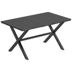 Mesa de jantar retangular para jardim para 6 pessoas com tampo de HDPE efeito ripas e estrutura metálica 150x90x74 cm, preto