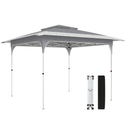 Tenda dobrável 3,5x3,5 m pop-up com altura ajustável 3 níveis teto duplo fecho central e bolsa upf50+ cinzento