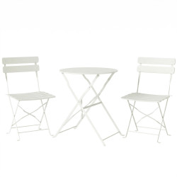 Conjunto de jardim dobrável com 2 cadeiras dobráveis mesa redonda estrutura metálica eletroforética para varanda creme