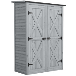 Abrigo de jardim de madeira 115x53x156 cm armário exterior para ferramentas com portas duplas cinza